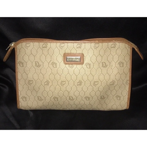 Dior Handbags - DIOR Vintage Honeycomb Zip Pouch Clutch Bag Monogram Tan